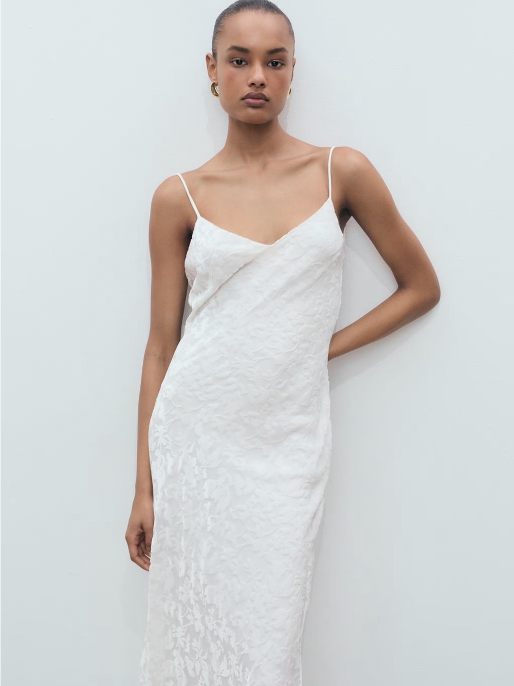 Mango Devore Low-back Maxi Slip Dress in Off-white Size Medium
